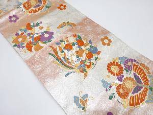 花丸に鳥・蝶模様織り出し袋帯